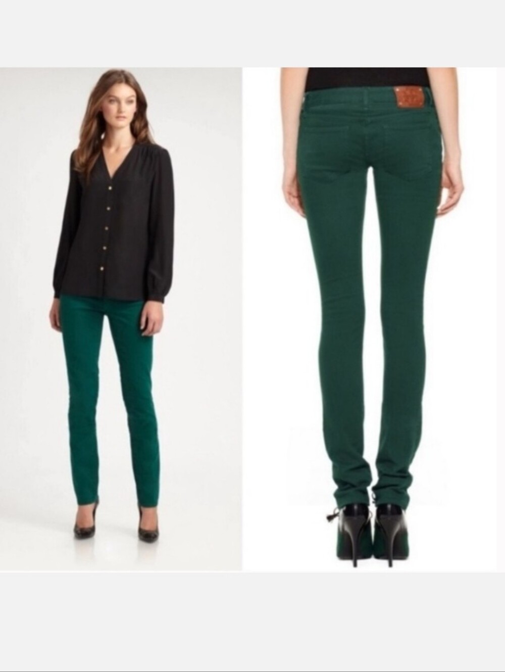 Tory Burch Ivy Dark Green Skinny Jeans Sz 30 Euc